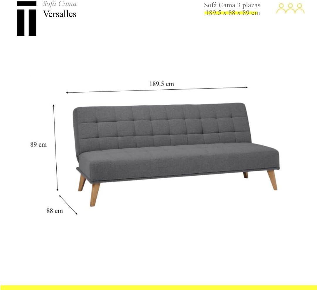 SHIITO | Modelo Versalles - Sofá Cama con Apertura Clic-Clac | Donde la Elegancia y el Confort se encuentran | Diseño Capitoné en Color Gris | 189.5 x 88 x 89 cm