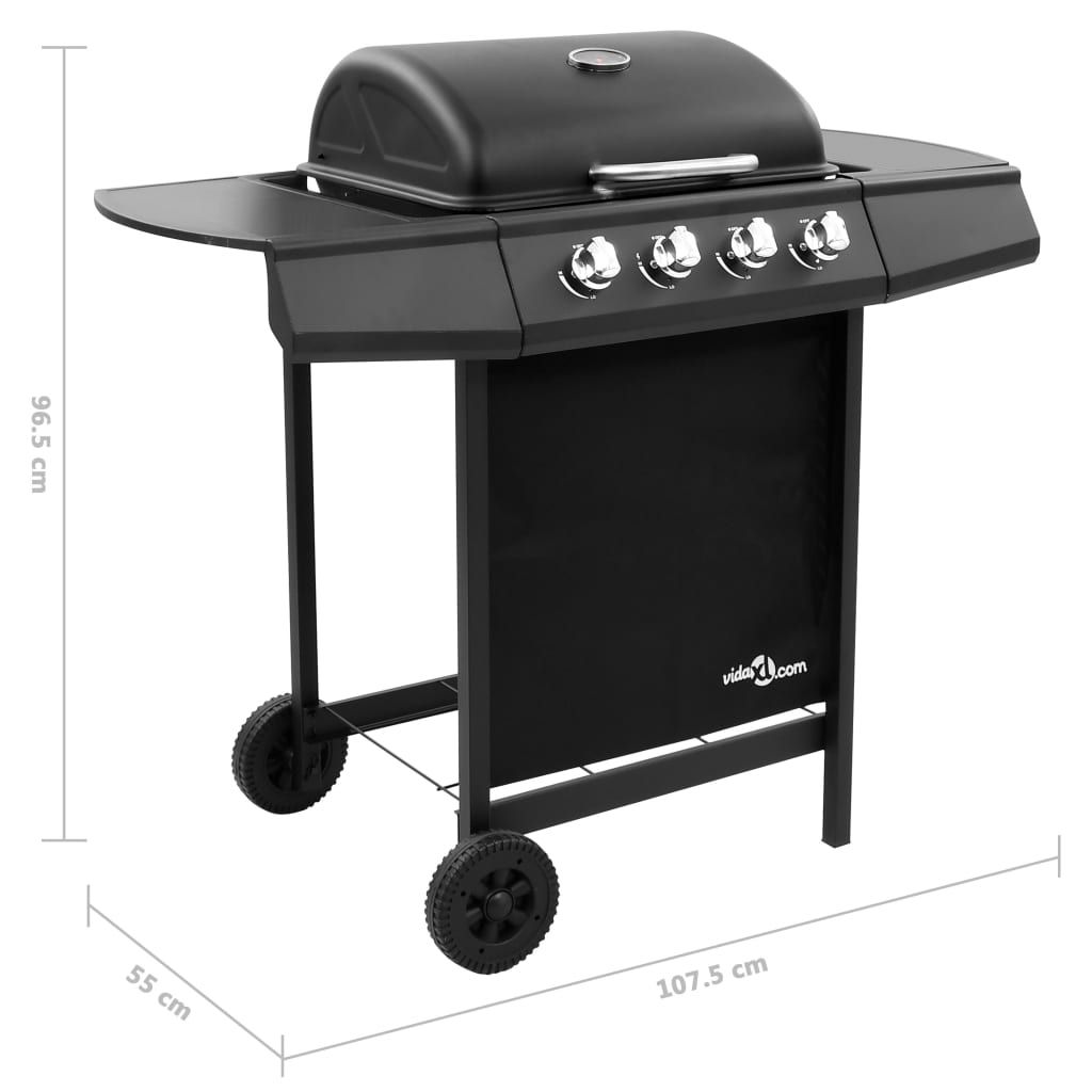 Barbacoa De Gas Con 4 Fogones Negra Vidaxl