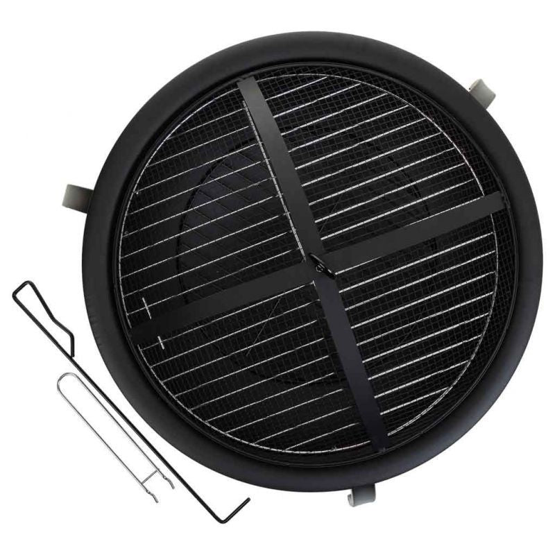 Metal garden grill with a grate - black