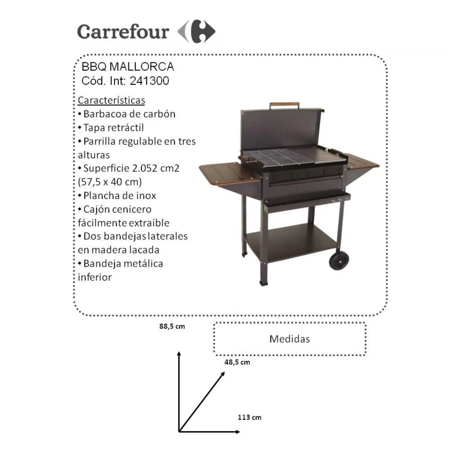Grill węglowy/drewno opałowe Barbecue Mallorca 48,5 x 57,5 cm