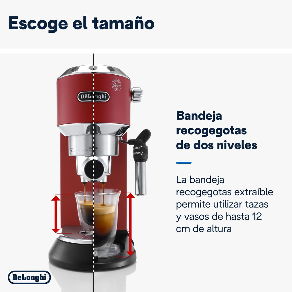De'Longhi Dedica – Stainless Steel Pump Espresso Coffee Machine for Ground Coffee or Pods, Espresso and Cappuccino, 1.3 L Tank, Anti-Drip System, Model EC685.M, Metallic Colour