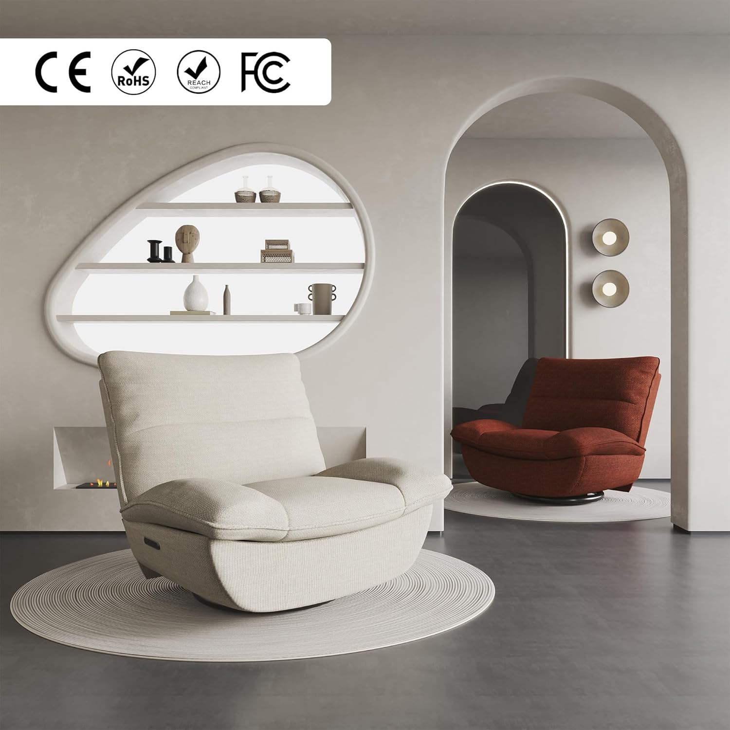 FLEXISPOT XC6 Sillón Relax, Sófa Giratorio con Función Balancín, Sillon TV con Respaldo Ajustable, Silla Reclinable para Dormitorio, Salón y Cine en Casa (Beige)