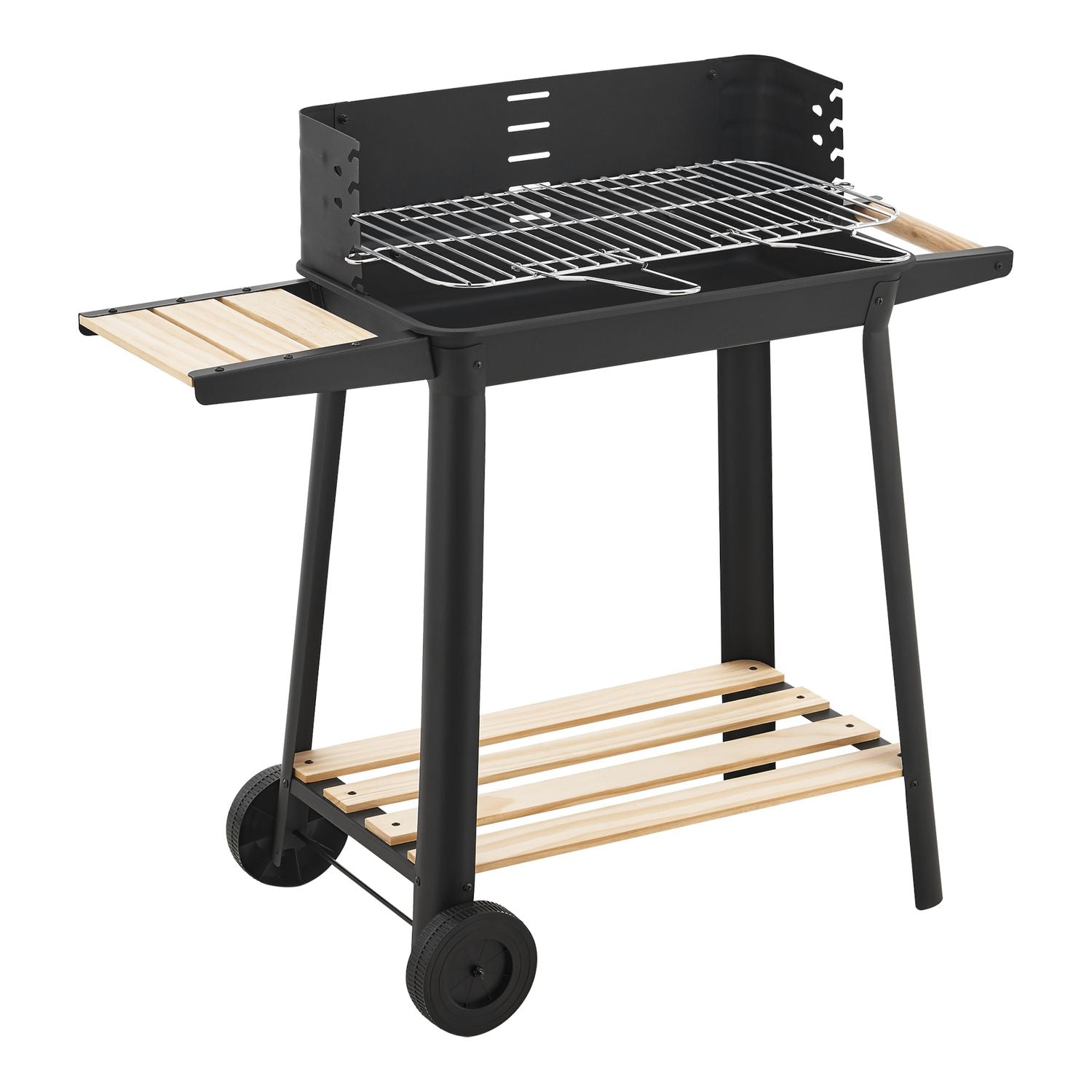 Ari charcoal grill with 2 wheels 78x86x30cm - black/wood [casa.pro]