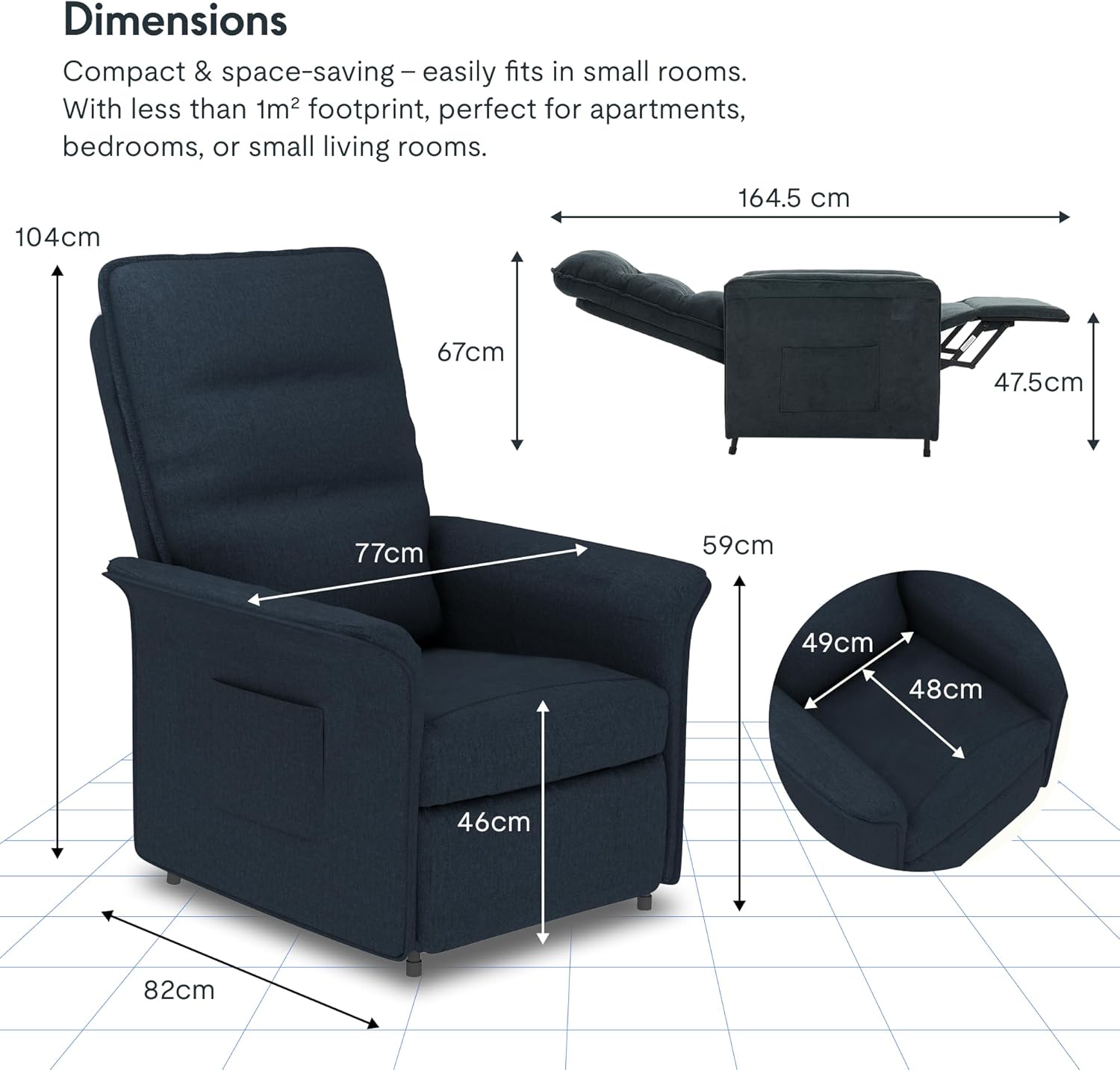 FLEXISPOT Sillón de Relax Eléctrico con Respaldo Ajustable, Reclinable de 105° a 155°, Sillon Reclinable, Sofá Relax Ergonómico Sillón para Dormitorio, Salón y Cine en casa (Gris Oscuro)