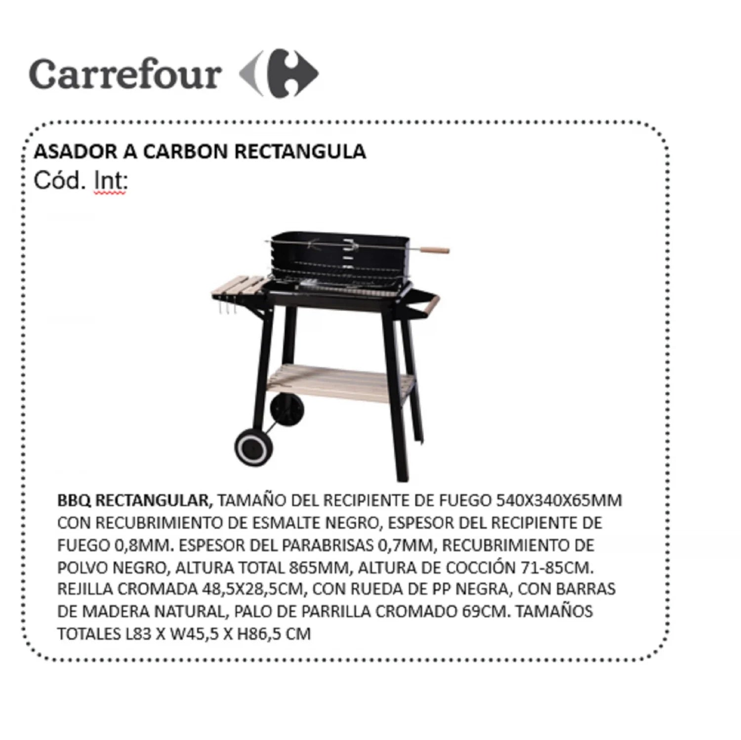 Grill prostokątny czarny 83x45,5x86,5 cm