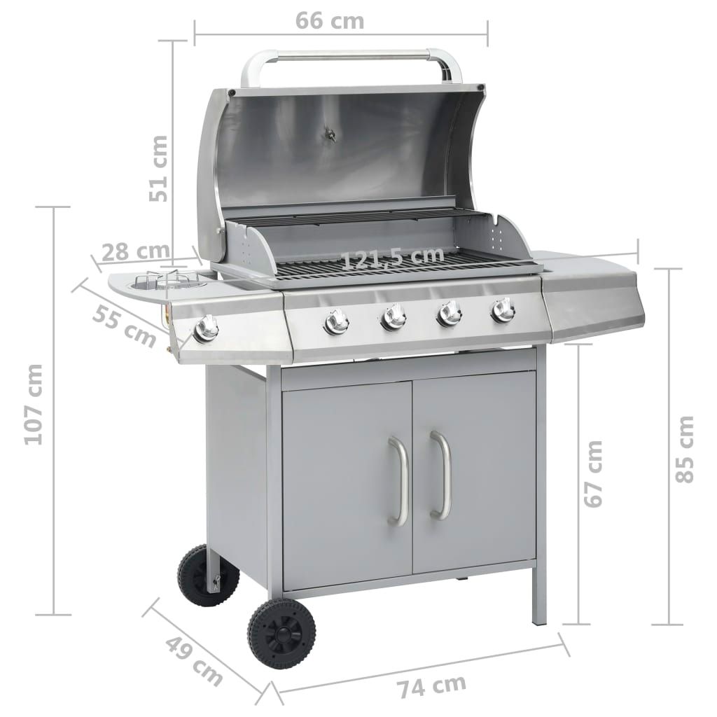 Barbacoa Grill De Gas 4+1 Quemadores Plateada Vidaxl
