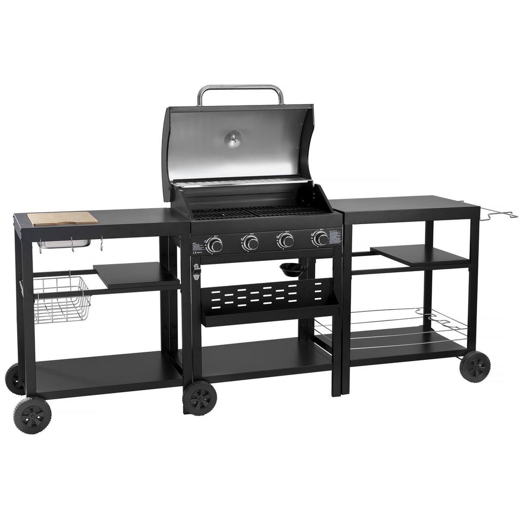 Gas grill for outdoor cooking - 12 kW - 4 burners - black