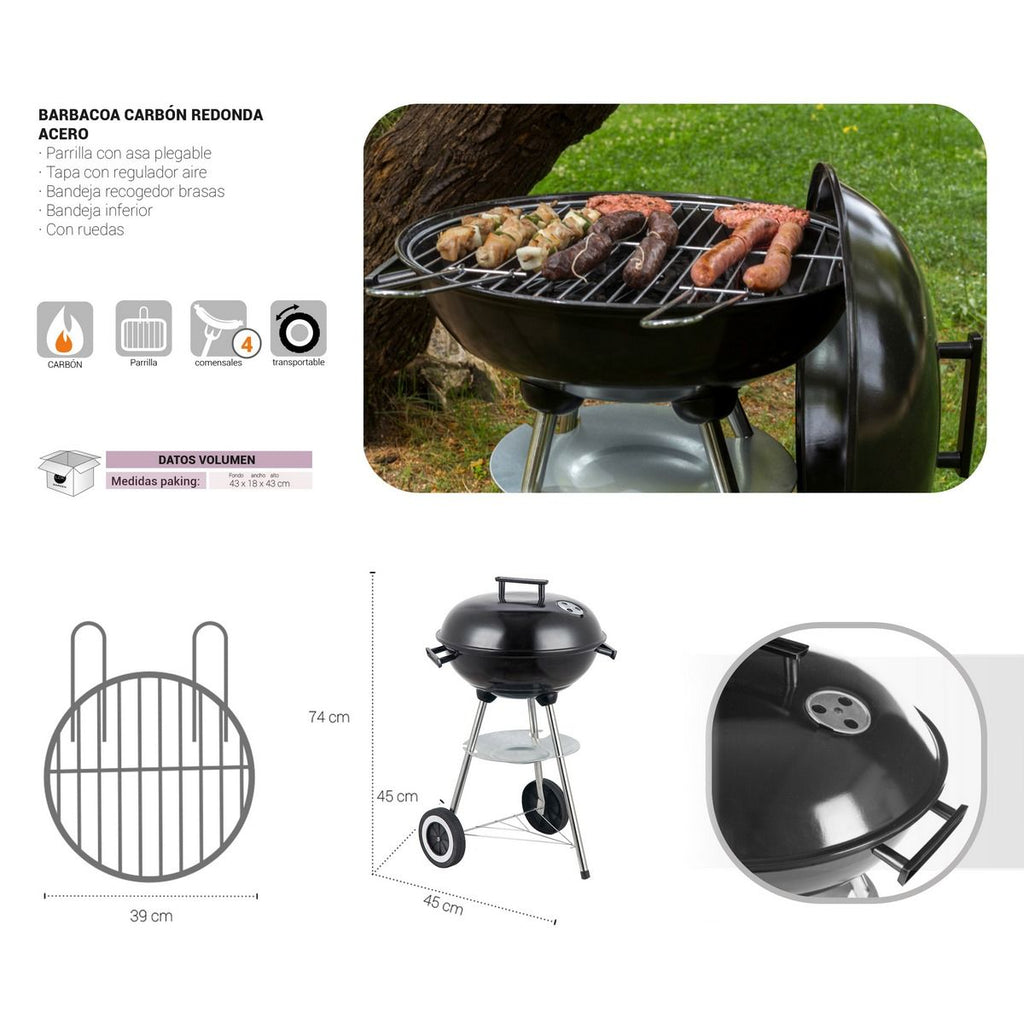 Grill węglowy Lolahome ze stalowym rusztem, 74x45x41 cm, czarny