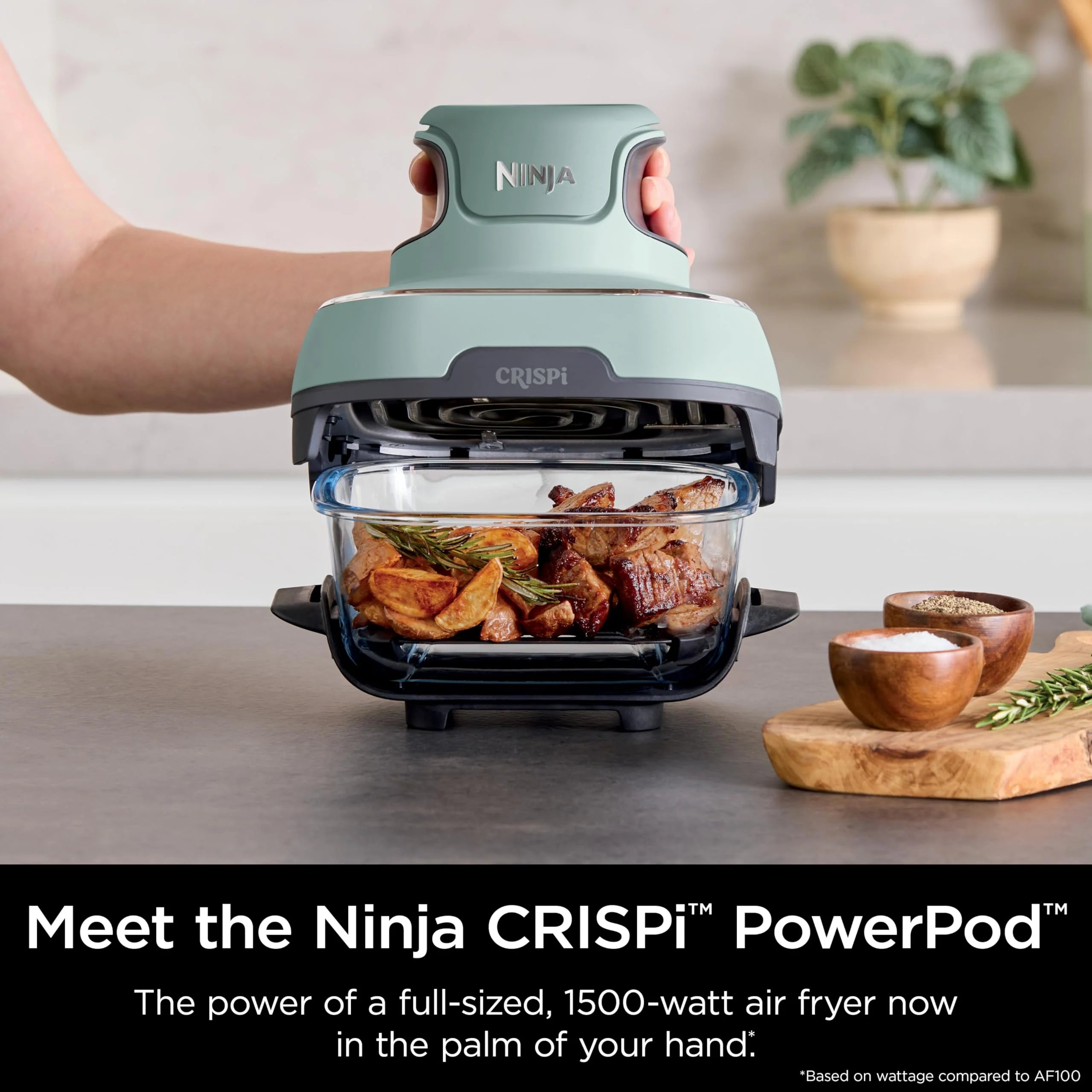 2026 Ninja Crispi Freidora de Aire Caliente, Compatible con Microondas, Congelador y Lavavajillas, Sistema de Cocina Portátil en Vidrio No Tóxico, Recipiente de Vidrio de 1,5 L con 6 Tazas y Tapas
