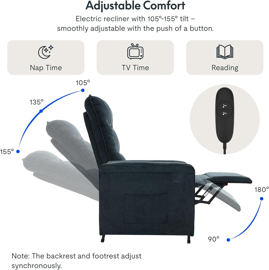 FLEXISPOT Sillón de Relax Eléctrico con Respaldo Ajustable, Reclinable de 105° a 155°, Sillon Reclinable, Sofá Relax Ergonómico Sillón para Dormitorio, Salón y Cine en casa (Gris Oscuro)