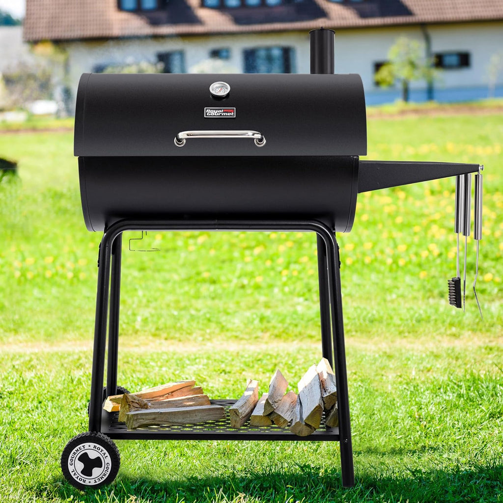 2025 Royal Gourmet CC1830 30-calowy grill węglowy ze stolikiem bocznym, grill zewnętrzny o powierzchni do gotowania 627 cali kwadratowych do ogrodu, na patio i na imprezy, czarny