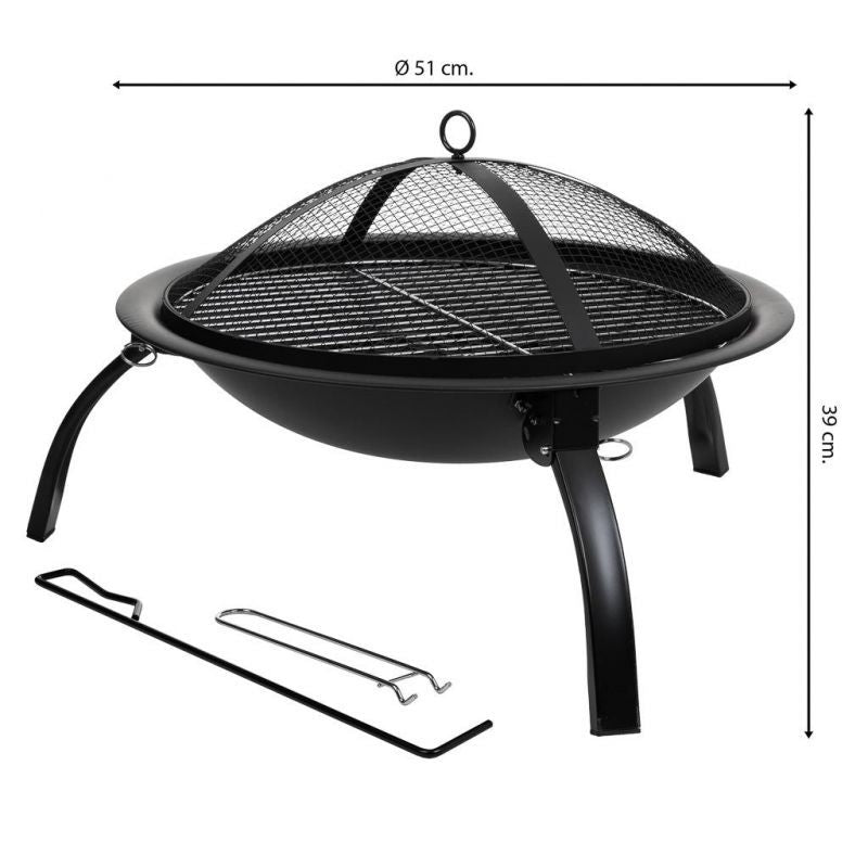 Metal garden grill with a grate - black