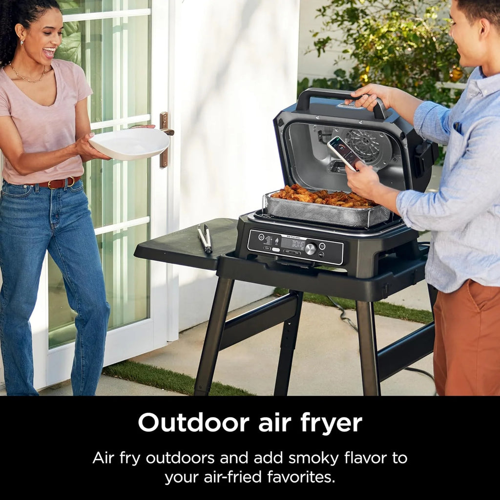 2026 Parrilla y ahumador exterior Ninja Woodfire Pro XL, termómetro, master grill 4 en 1, barbacoa ahumador, freidora de aire exterior, horno, portátil, parrilla eléctrica, gris oscuro, modelo OG850