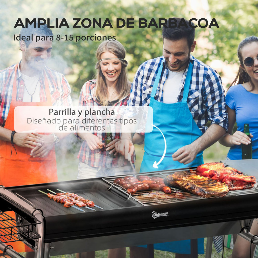 Outsunny Grill węglowy, stal nierdzewna, metal, 96x61x72 cm, czarny