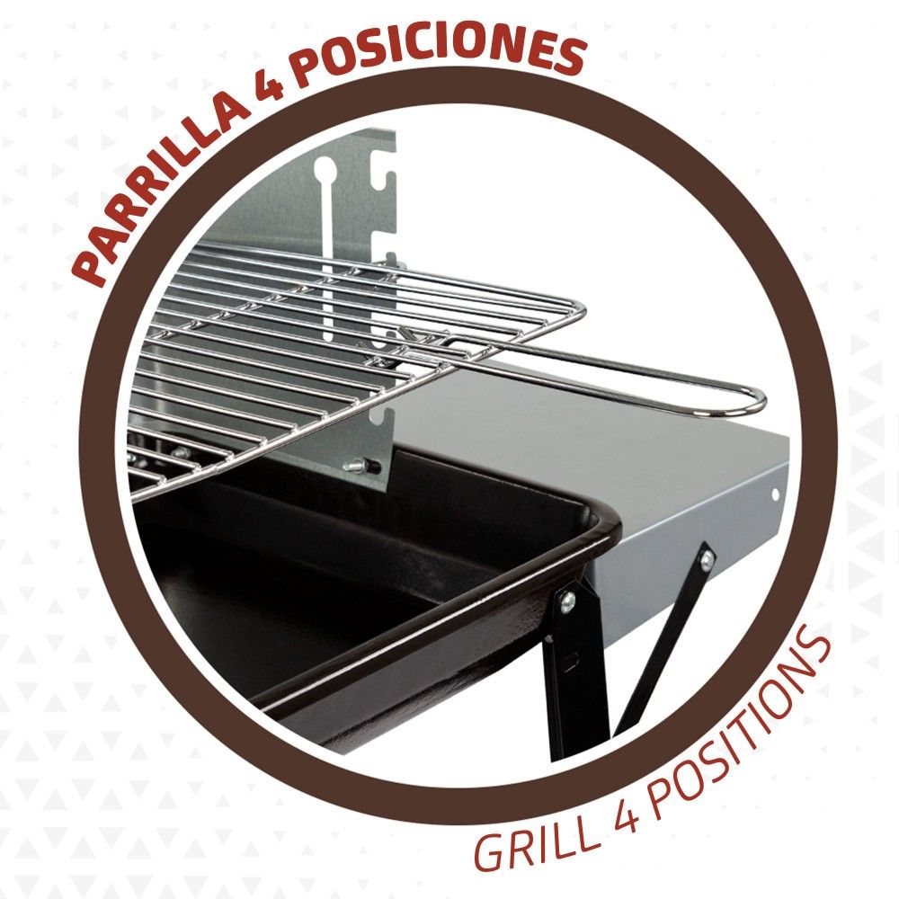 Active portable charcoal grill with 4 grill heights