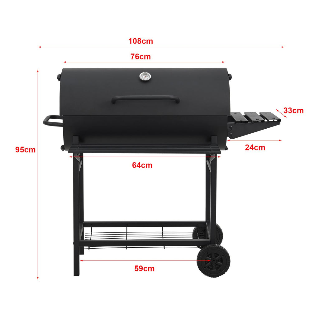 Armento Charcoal Grill with 2 Wheels, Thermometer, Steel – Black [casa.pro]