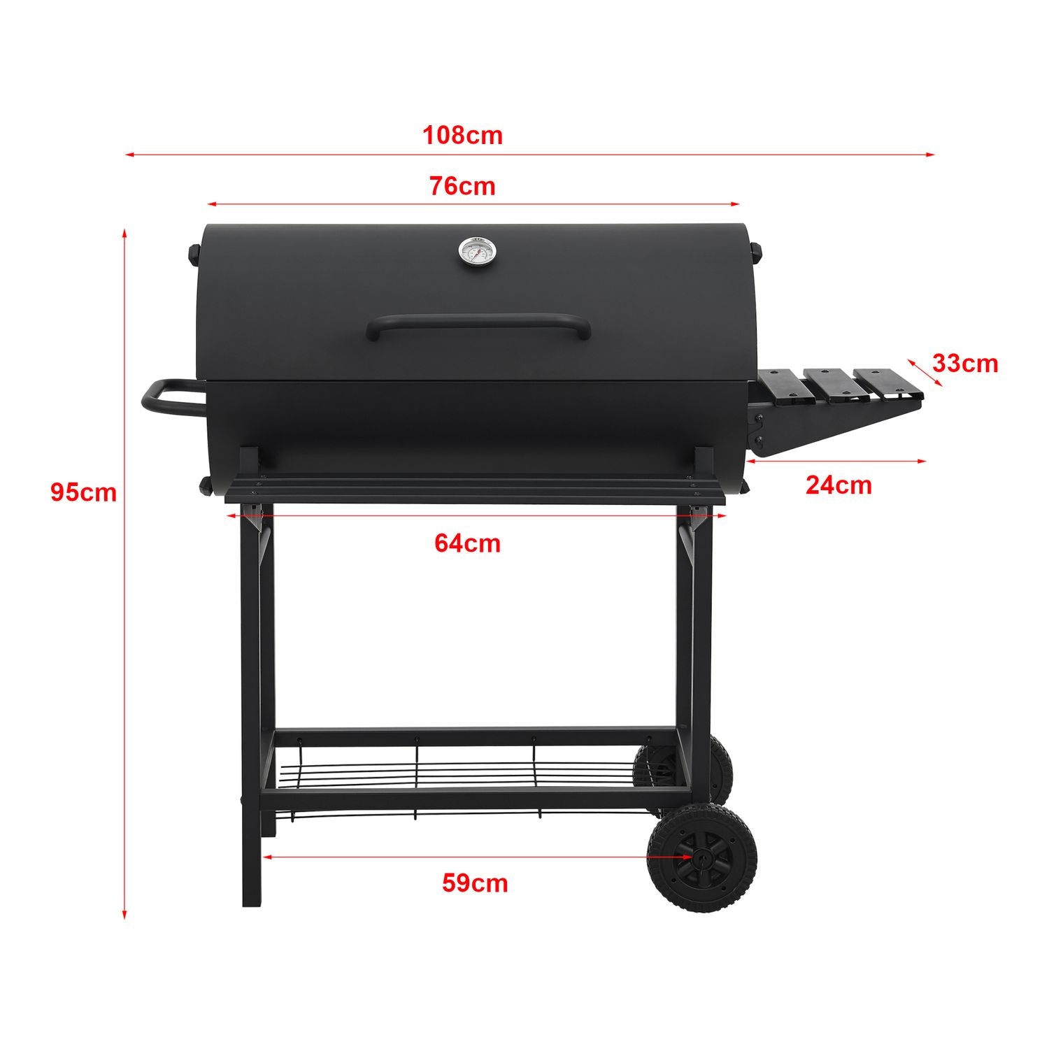 Armento Charcoal Grill with 2 Wheels, Thermometer, Steel – Black [casa.pro]