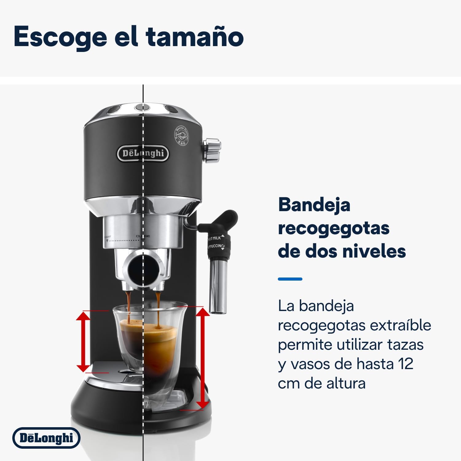 De'Longhi Dedica – Stainless Steel Pump Espresso Coffee Machine for Ground Coffee or Pods, Espresso and Cappuccino, 1.3 L Tank, Anti-Drip System, Model EC685.M, Metallic Colour