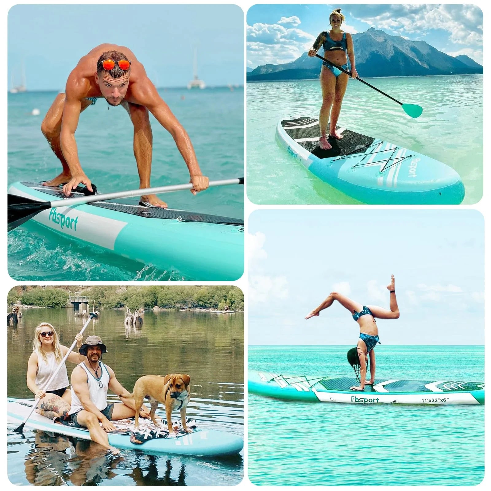 2025 FBSPORT Inflatable Stand Up Paddle Board, 15cm Thick, Complete Kit with Adjustable Aluminum Paddle and Pump (Green)