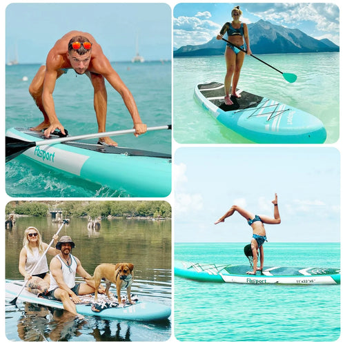 2025 FBSPORT Inflatable Stand Up Paddle Board, 15cm Thick, Complete Kit with Adjustable Aluminum Paddle and Pump (Green)