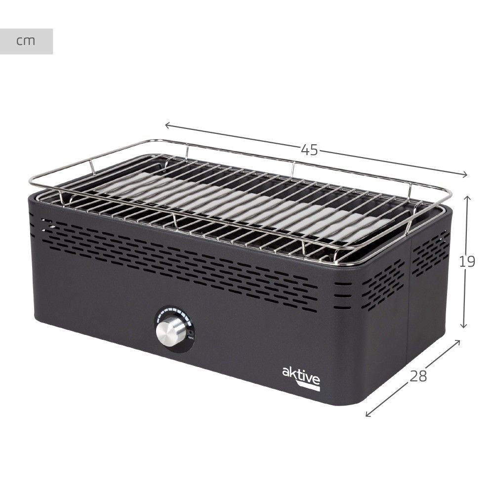 Aktywny przenośny grill węglowy, akumulatorowy, bezdymny, wymiary 45 x 28 x 19 cm, z zabezpieczeniem przed kapaniem