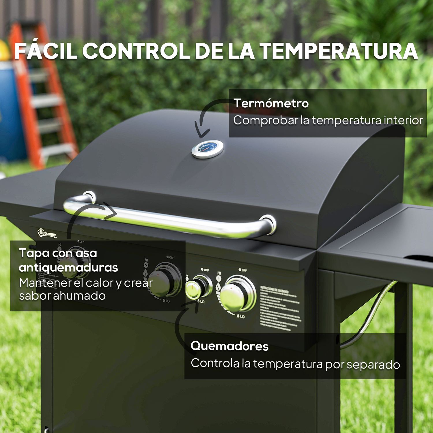 Grill gazowy ABS Steel 123x57x98 cm-outsunny. Czarny