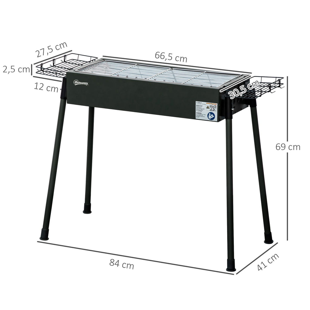 Outsunny grill węglowy, stal nierdzewna, metal, 77x30x70 cm, czarny