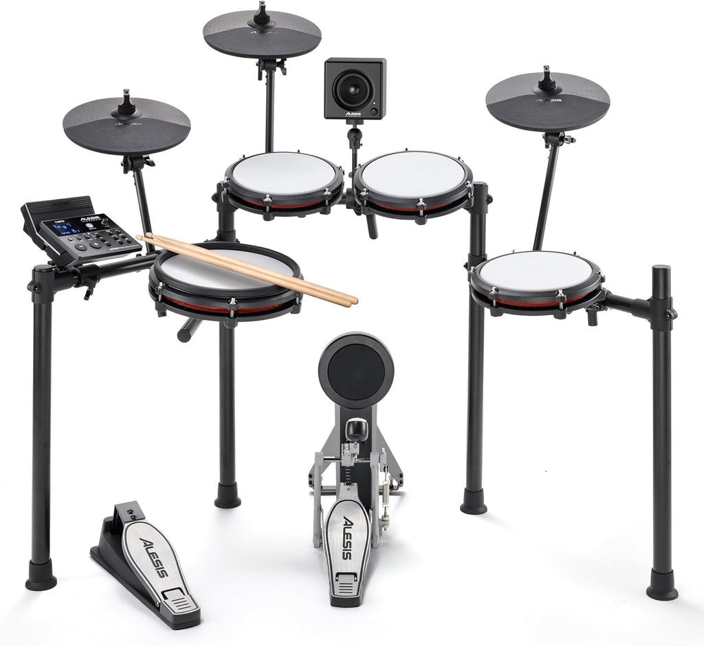 Alesis Nitro Max Kit Batería Electrónica con Parches Silenciosos de Malla, Caja de Doble Zona de 10", Bluetooth, 440+ Sonidos Auténticos, Lecciones Drumeo, USB MIDI, Pedal de Bombo