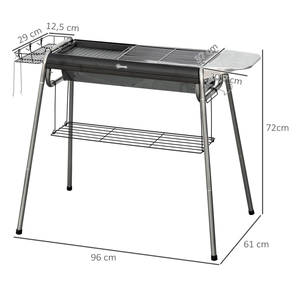 Outsunny Grill węglowy, stal nierdzewna, metal, 96x61x72 cm, czarny