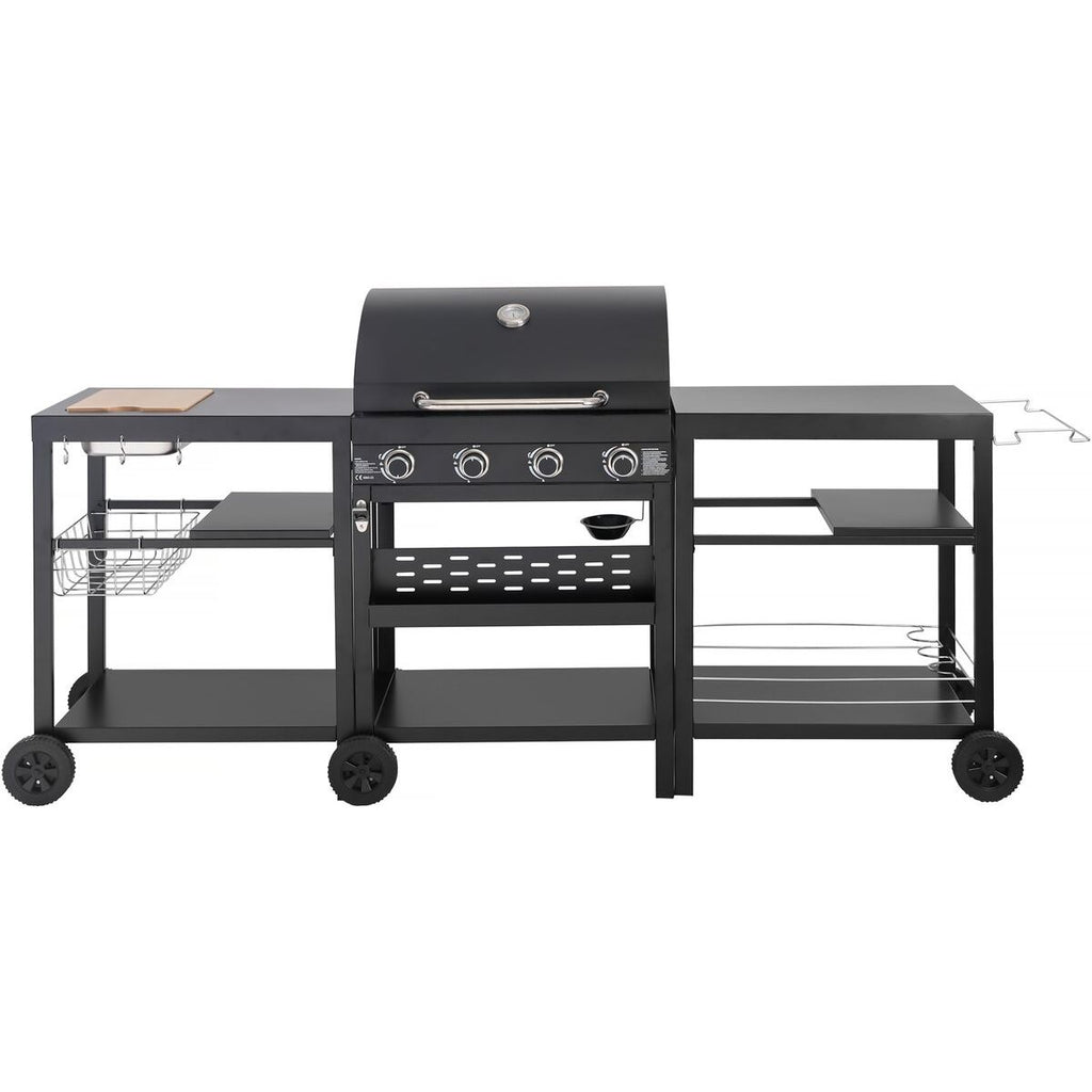Gas grill for outdoor cooking - 12 kW - 4 burners - black