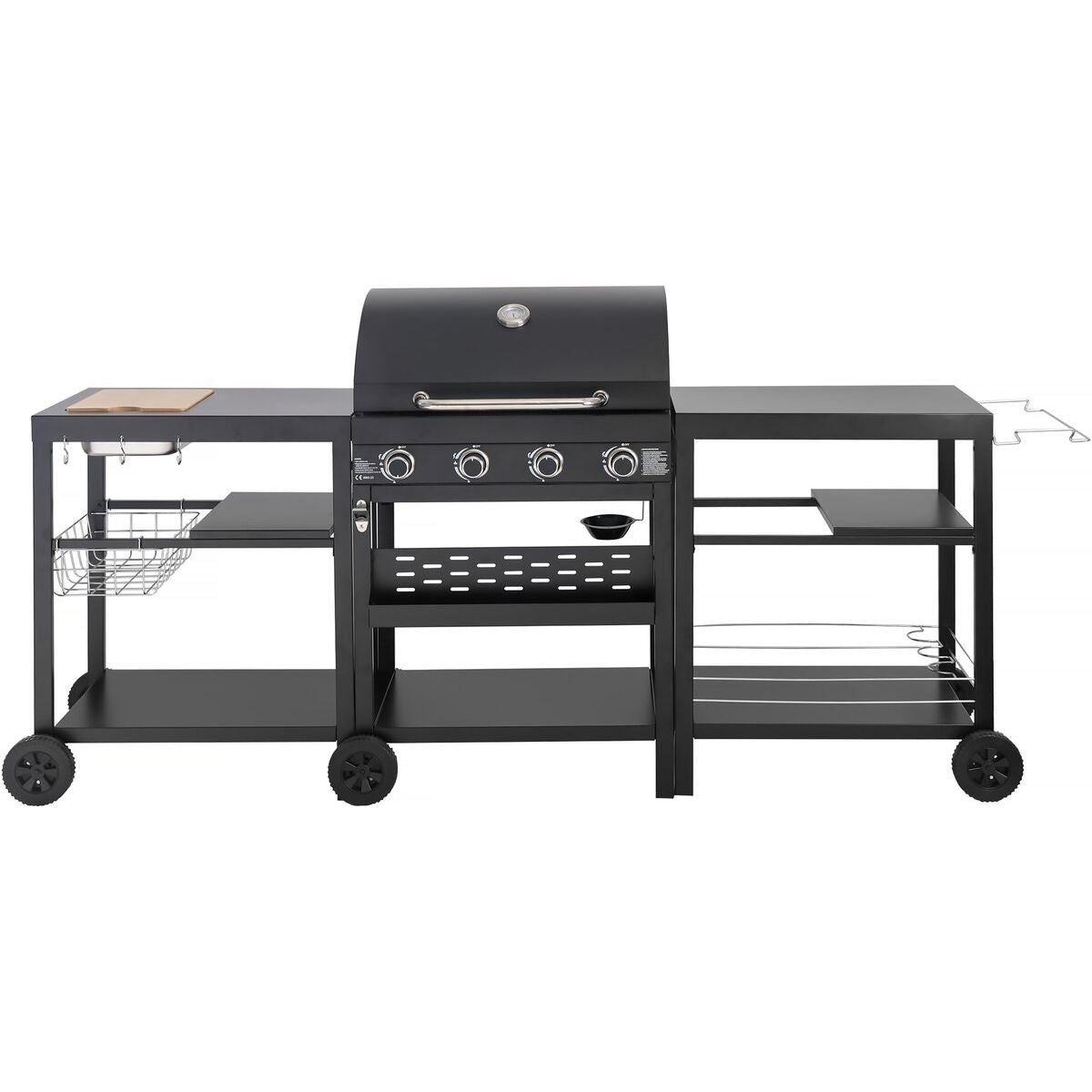 Gas grill for outdoor cooking - 12 kW - 4 burners - black