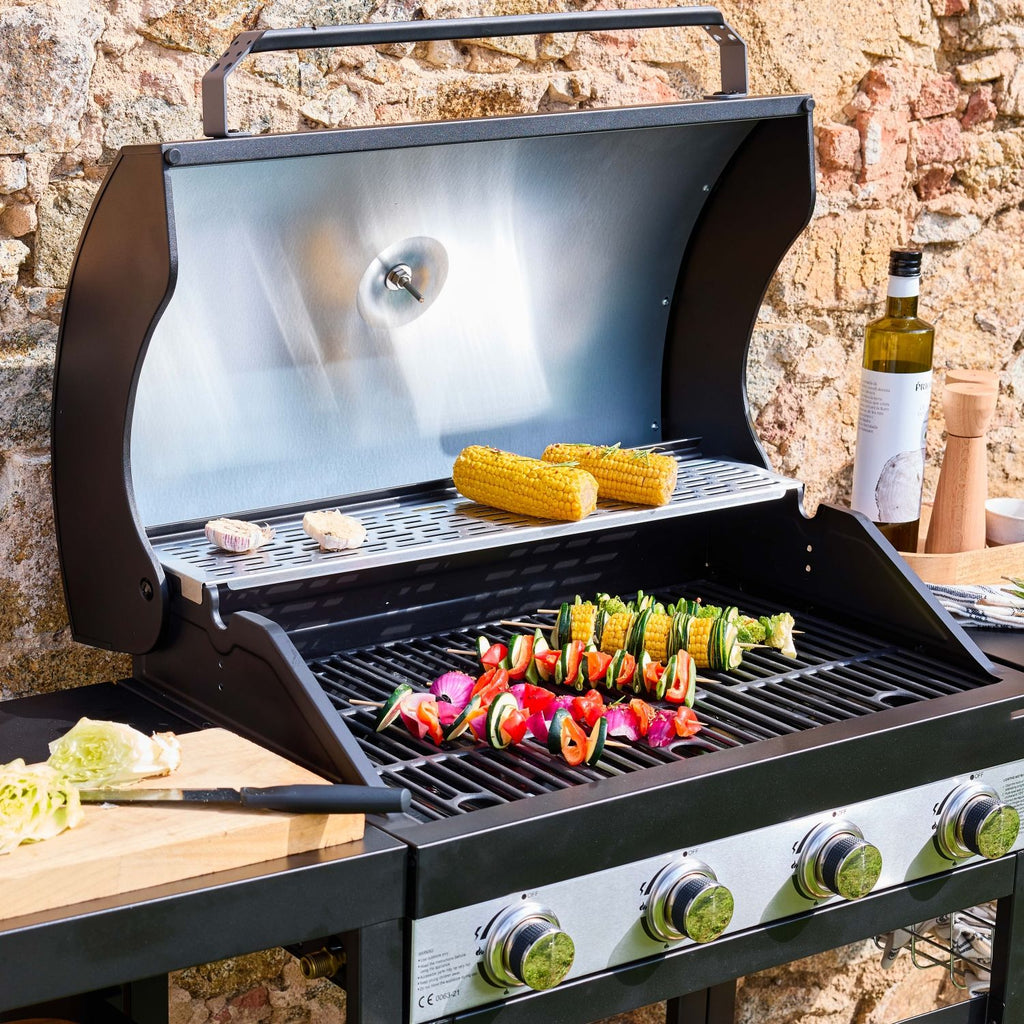Grill 4-palnikowy, kuchnia zewnętrzna, czarny