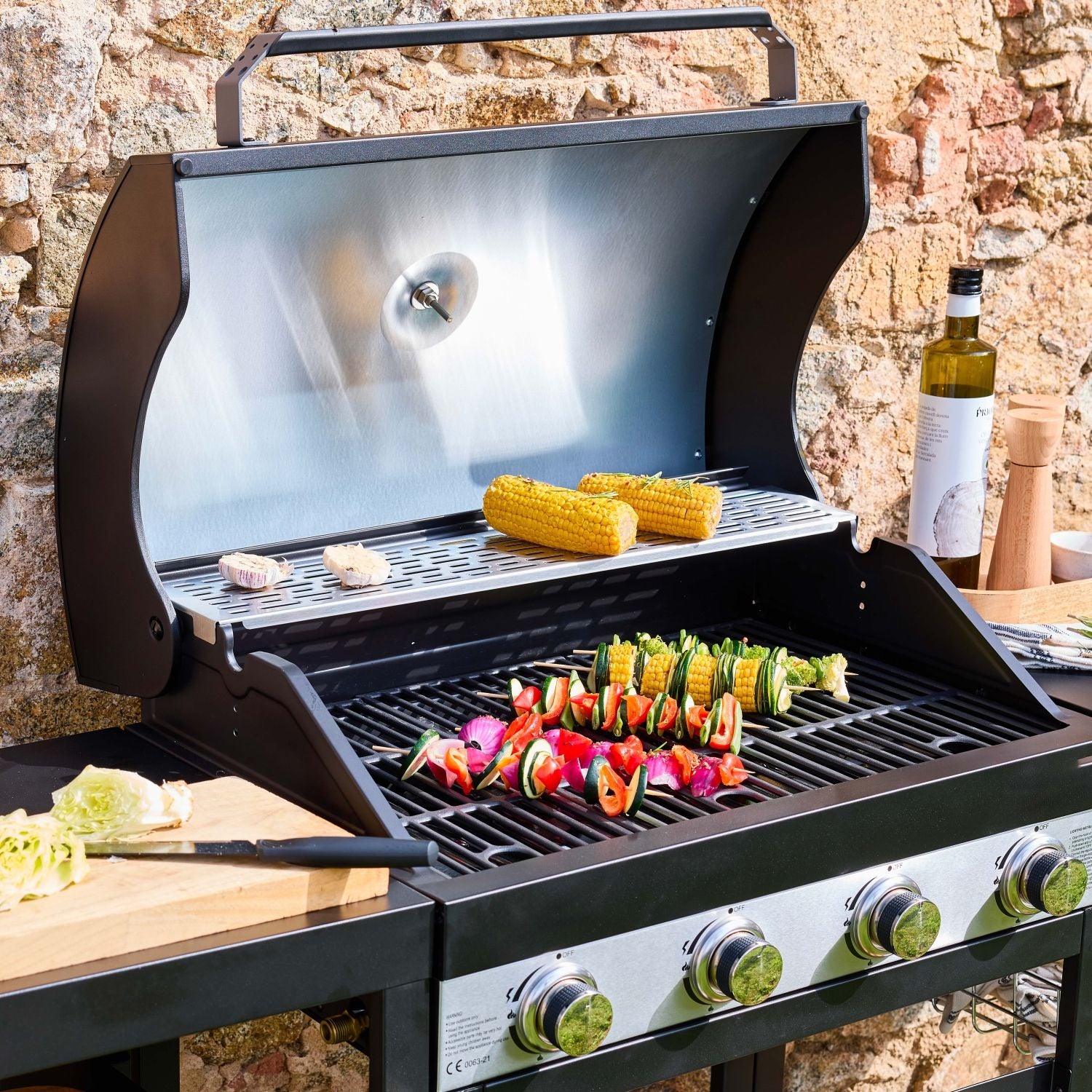 Grill 4-palnikowy, kuchnia zewnętrzna, czarny