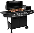 Grill gazowy Fireplus 6+1, 12,9 kW – stal nierdzewna czarna – grill na kółkach, model GRILL-6F – grill XXL z wózkiem i termometrem – 138 x 52 x 103 cm – 7 palników i półka boczna