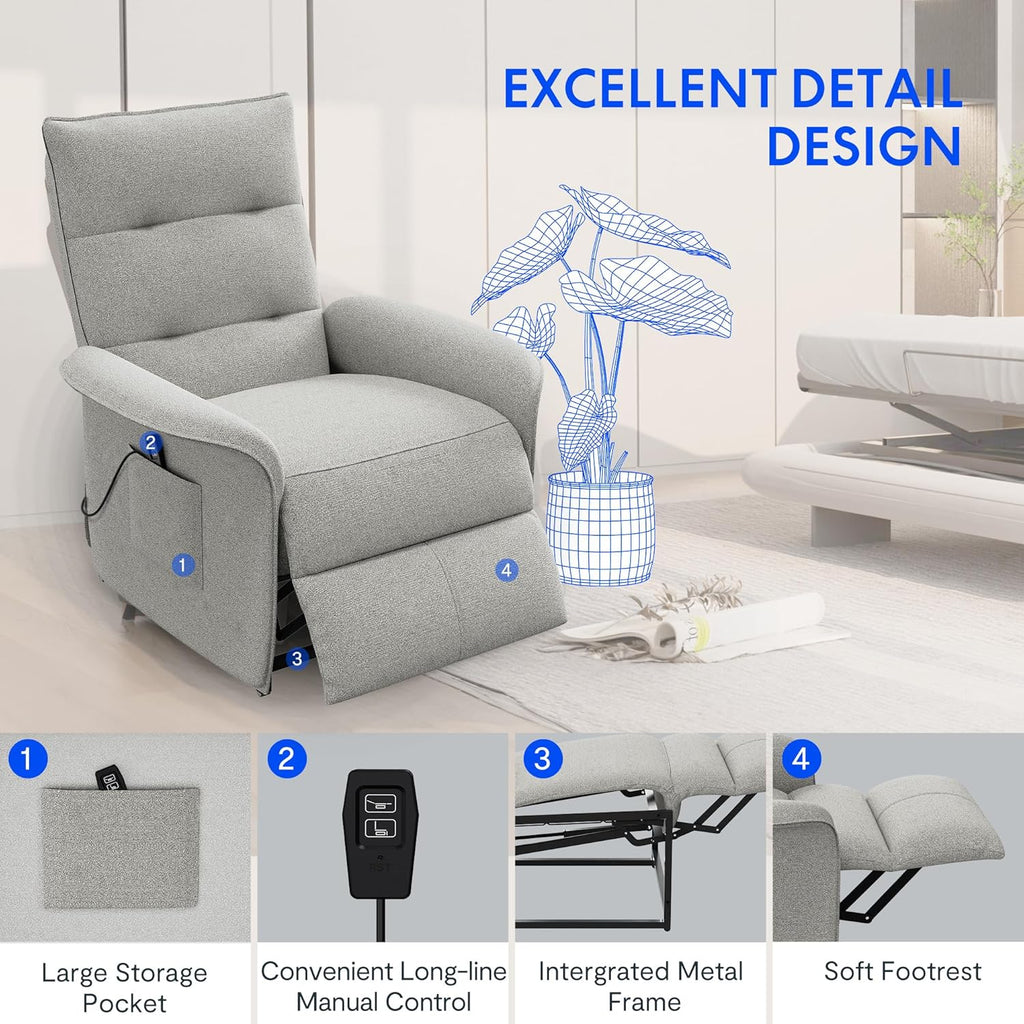 FLEXISPOT Sillón de Relax Eléctrico con Respaldo Ajustable, Reclinable de 105° a 155°, Sillon Reclinable, Sofá Relax Ergonómico Sillón para Dormitorio, Salón y Cine en casa (Gris Oscuro)