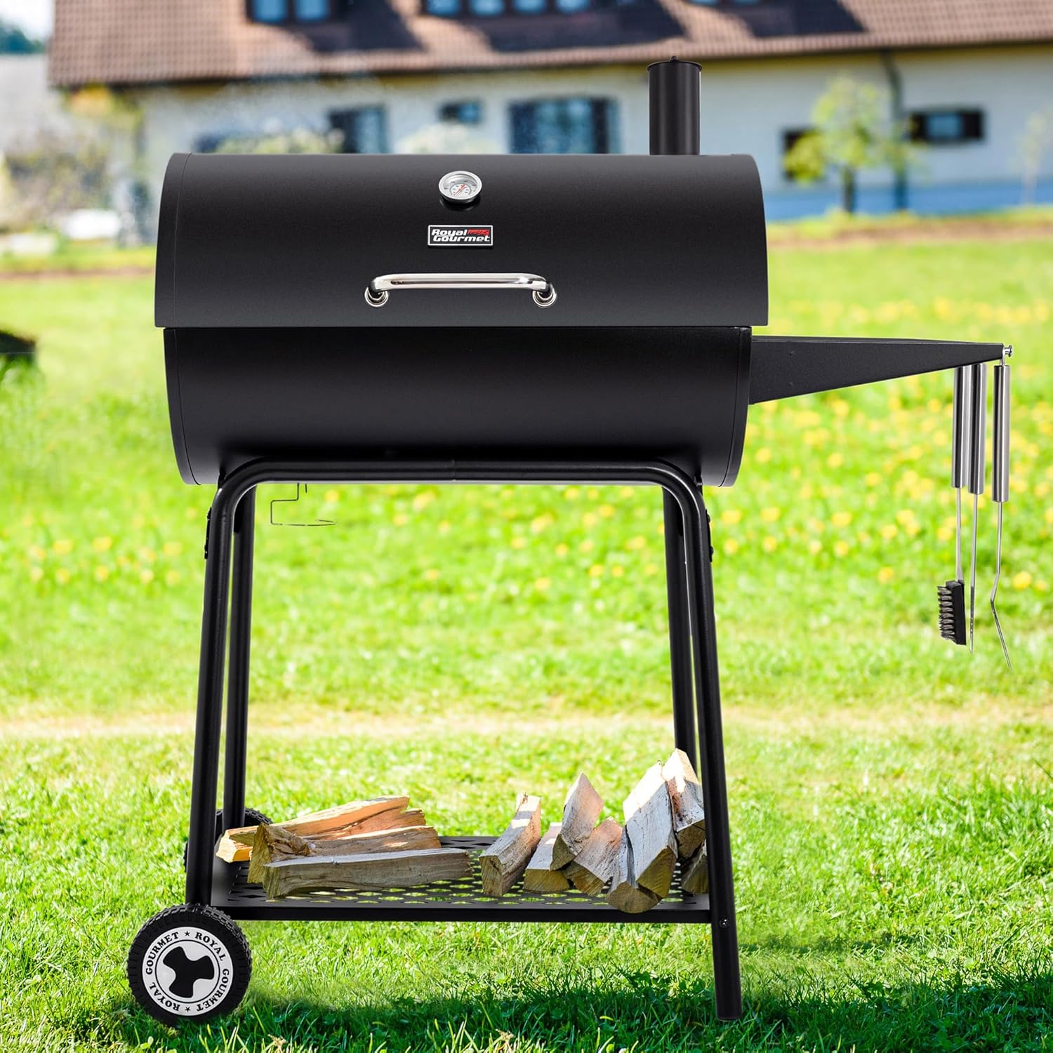 2026 Parrilla de carbón Royal Gourmet CC1830 de 30 pulgadas con mesa lateral, barbacoa exterior con 627 pulgadas cuadradas de espacio de cocción para jardín, terraza y fiestas, color negro