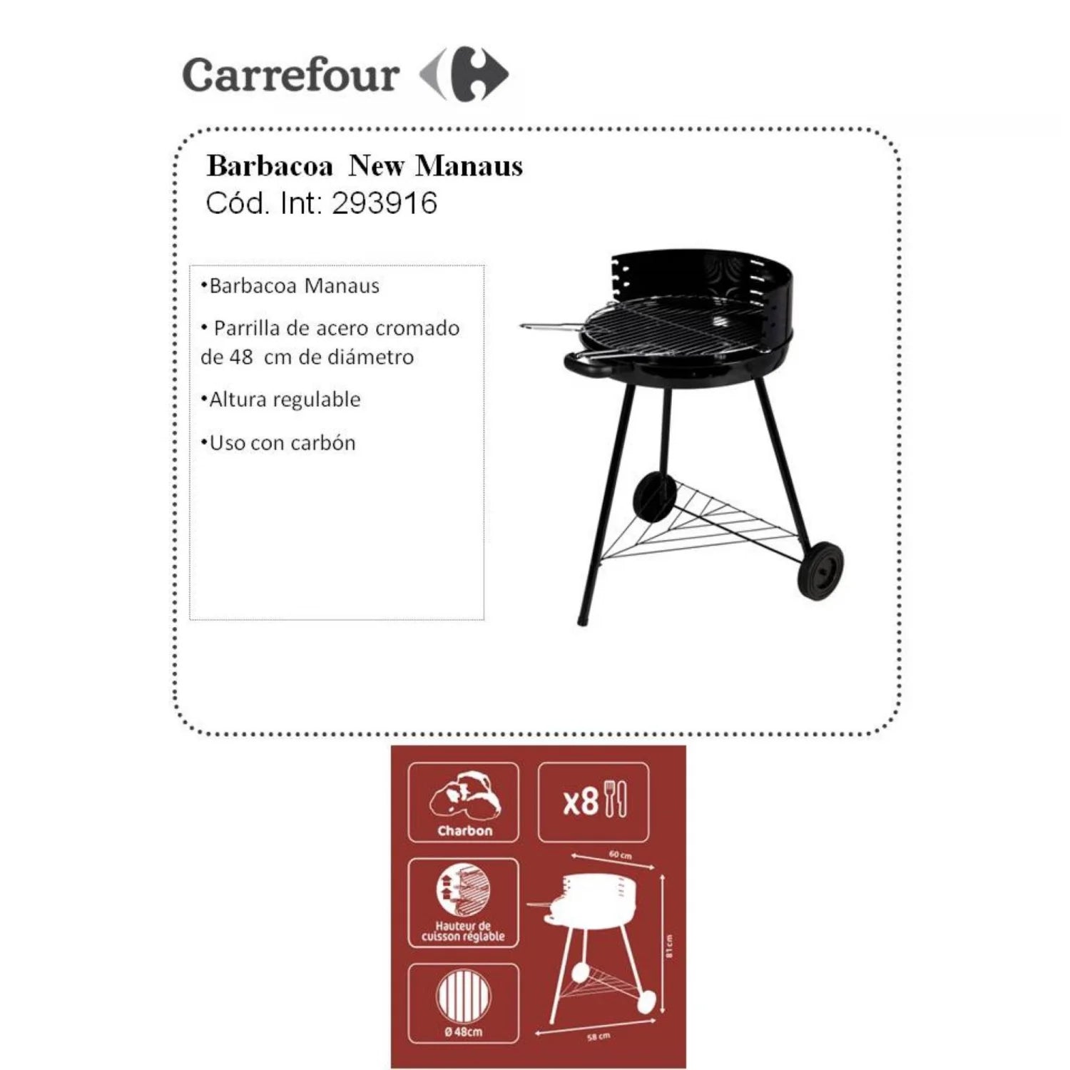 New Manaus 48 cm charcoal barbecue