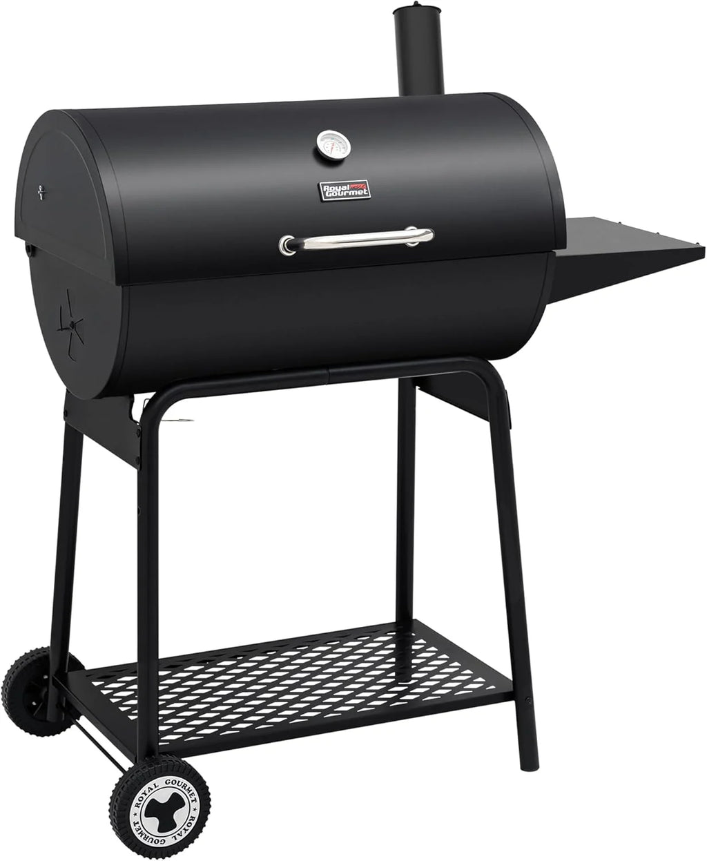 2025 Royal Gourmet CC1830 30-calowy grill węglowy ze stolikiem bocznym, grill zewnętrzny o powierzchni do gotowania 627 cali kwadratowych do ogrodu, na patio i na imprezy, czarny