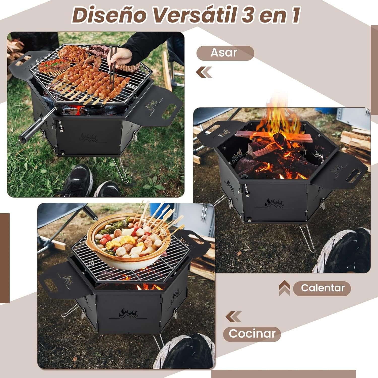 Large Charcoal Grill, Charcoal and Wood Grills with Foldable Body and Legs, Costway 77 x 74 x 38 cm