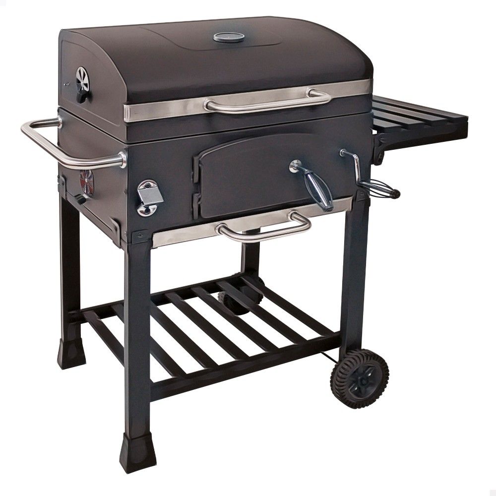 Portable charcoal grill with smoker 102x65x104 cm - steel. Black