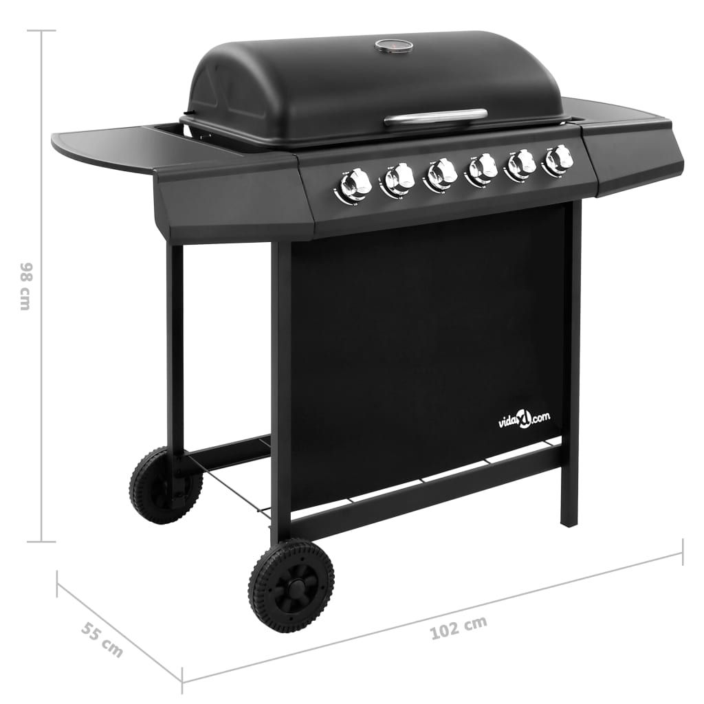 Barbacoa De Gas Con 6 Fogones Negra Vidaxl