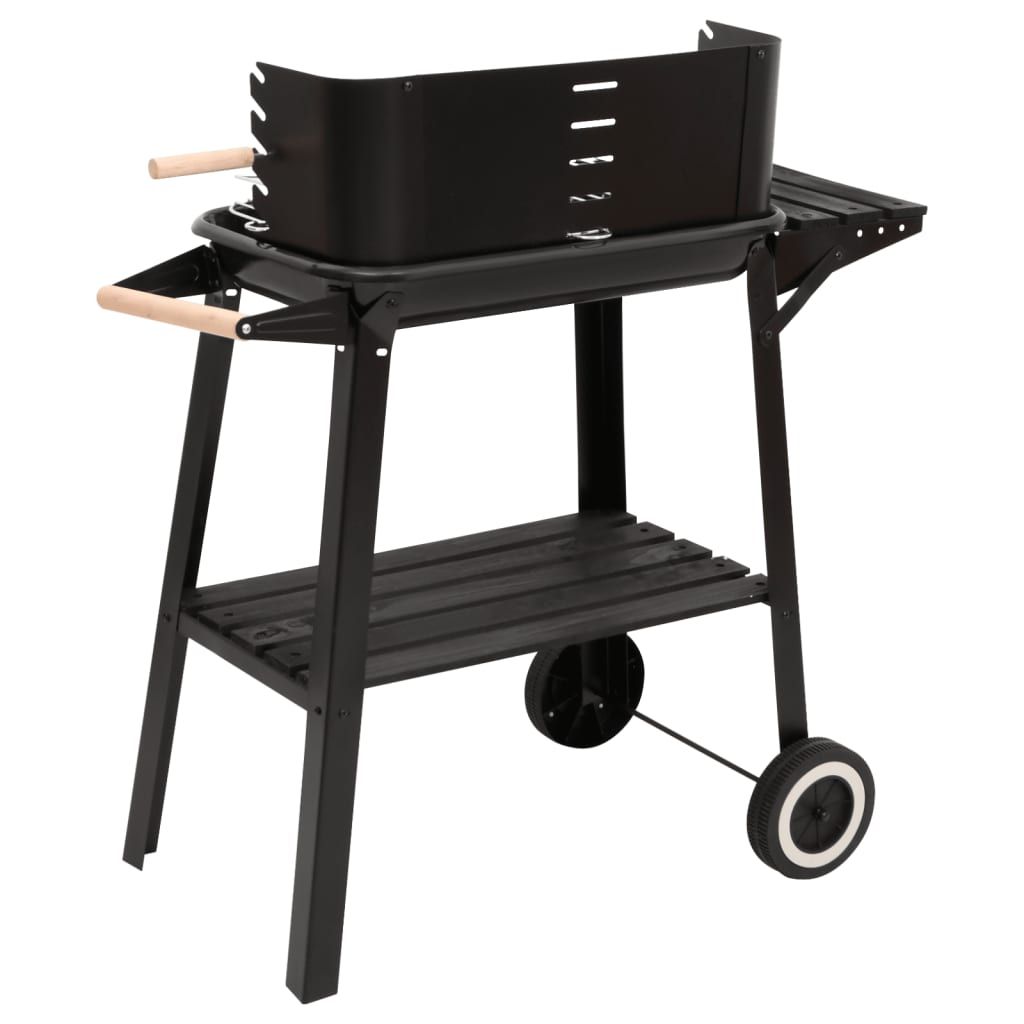 Charcoal BBQ Grill with Wheels Black Steel, VidaXL