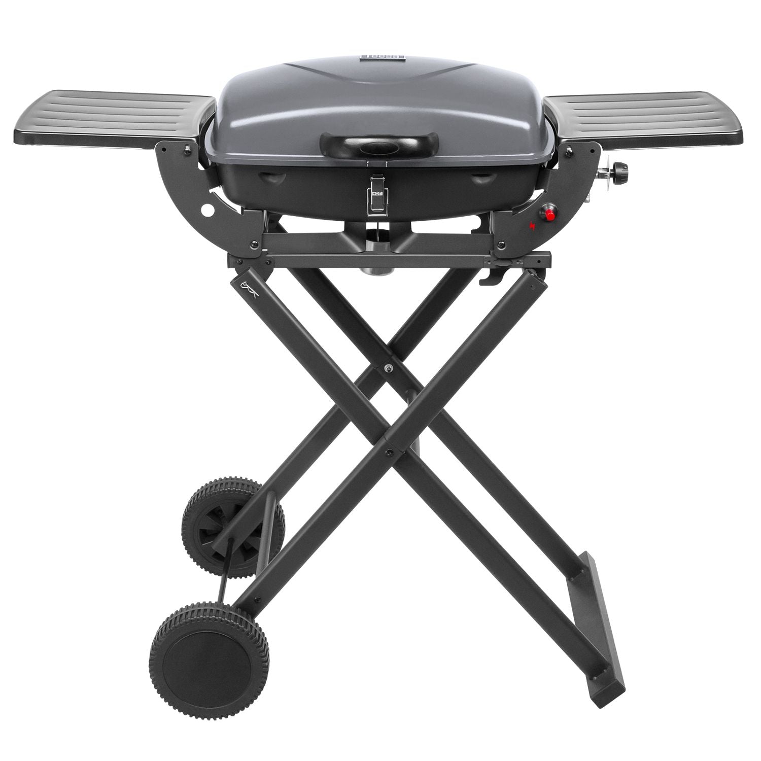 Portable folding gas grill 3.6 kW, wheels, legs, shelf