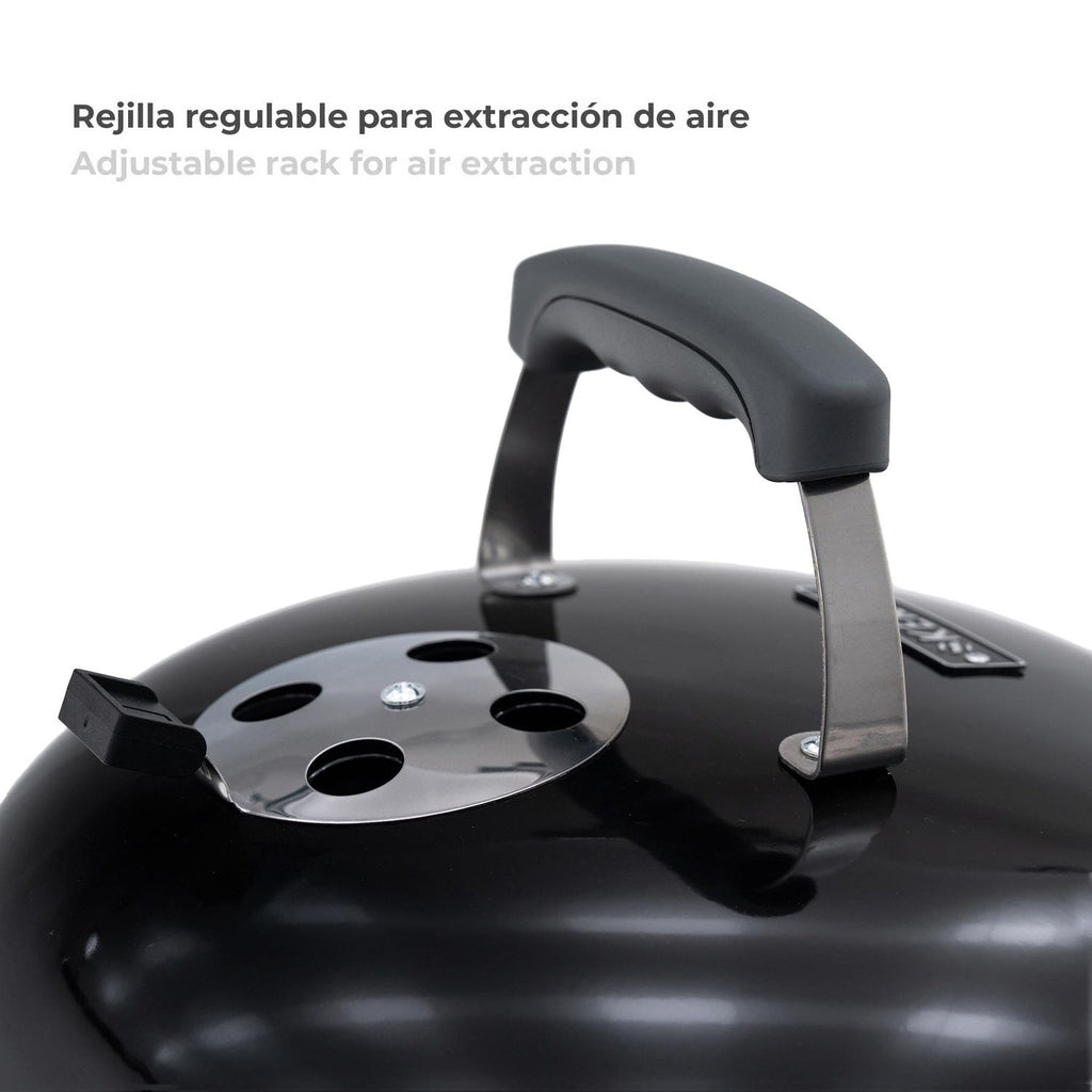 Kekai Tahoe Tabletop Charcoal Grill, Portable, 37x37x44 cm, with Lid and Transport and Locking System, Black Enamel