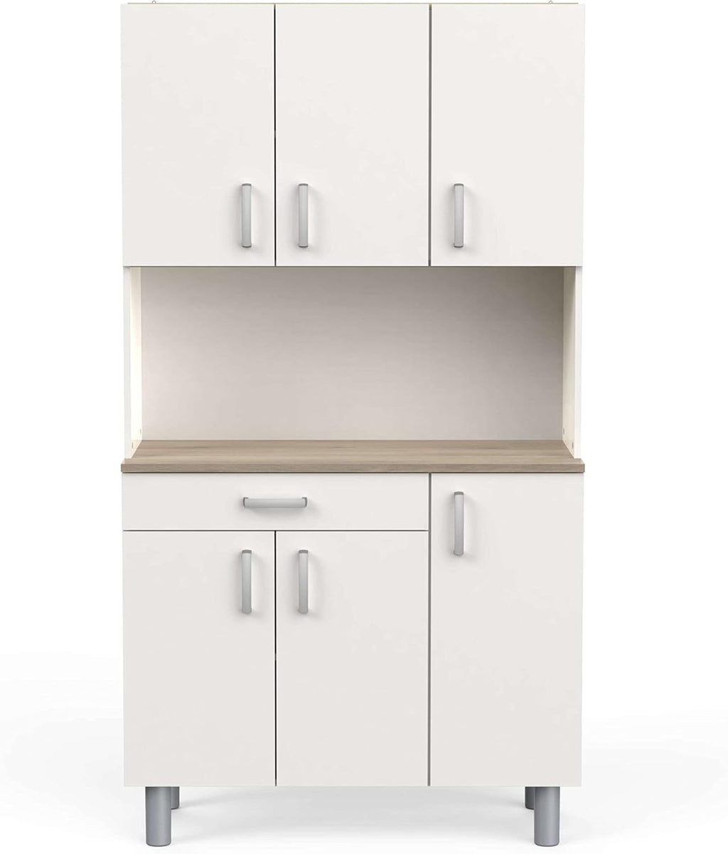 Miroytengo Kitchen Side Cabinet, Kitchen Cabinet, Buffet Kitchen Cupboard 6 Doors White and Oak Kronberg 101 x 185 cm
