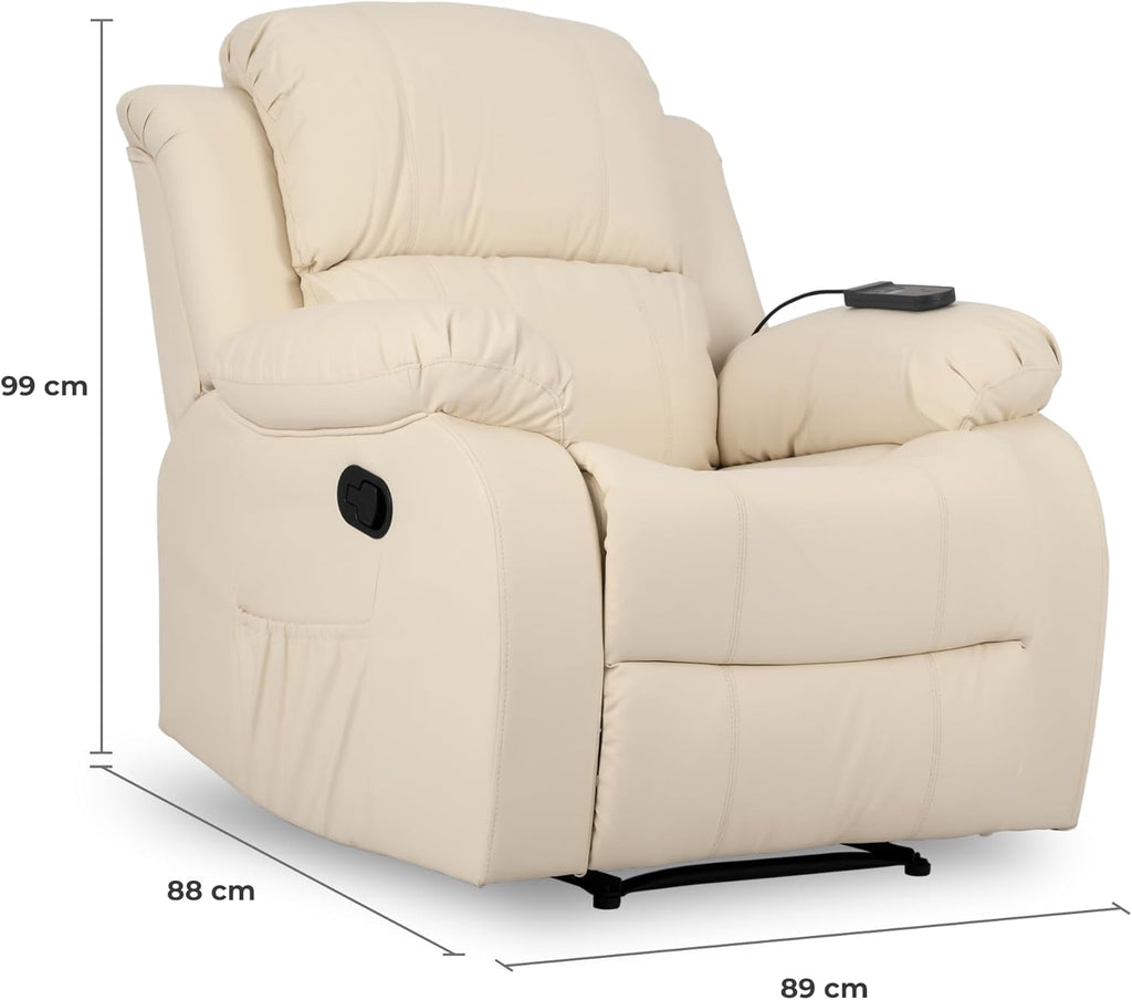 Don Descanso - Sillón Masaje Relax Calor Trevi Negro Reclinable 160º con 8 Motores Silenciosos, Calor Lumbar, Sist. Masaje 4 Zonas y Acabado en PU Anti-Cuarteo [Incluye Mando]. Ideal Gente Mayor