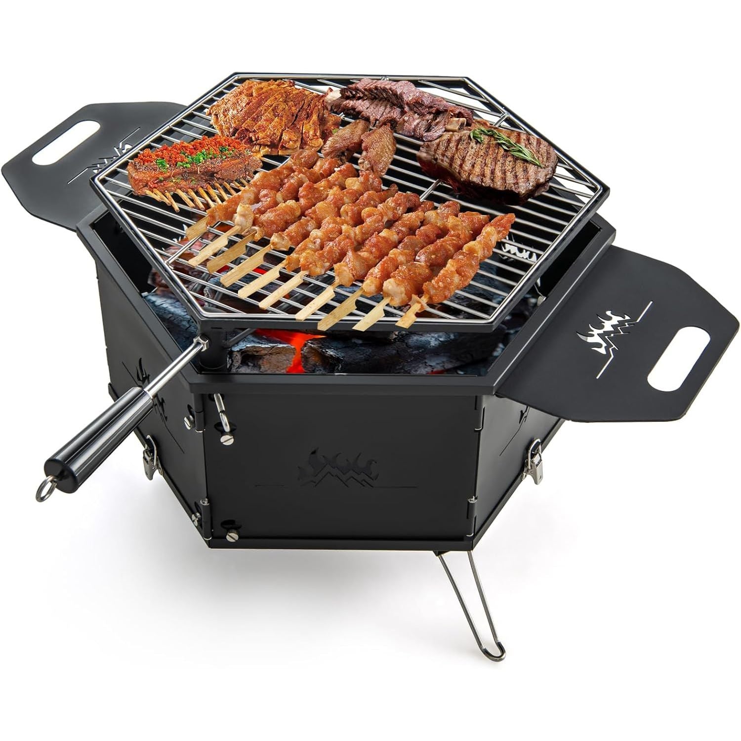 Large Charcoal Grill, Charcoal and Wood Grills with Foldable Body and Legs, Costway 77 x 74 x 38 cm