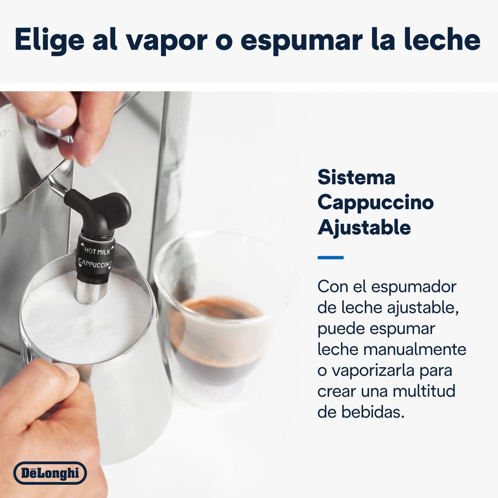 De'Longhi Dedica – Stainless Steel Pump Espresso Coffee Machine for Ground Coffee or Pods, Espresso and Cappuccino, 1.3 L Tank, Anti-Drip System, Model EC685.M, Metallic Colour