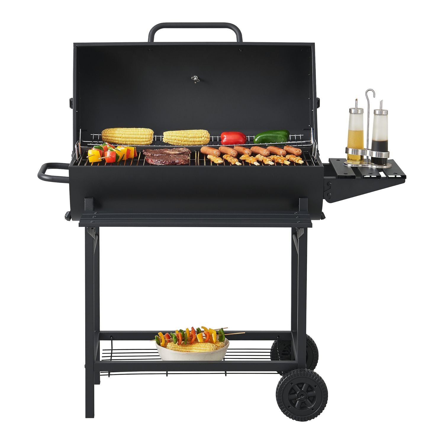 Armento Charcoal Grill with 2 Wheels, Thermometer, Steel – Black [casa.pro]