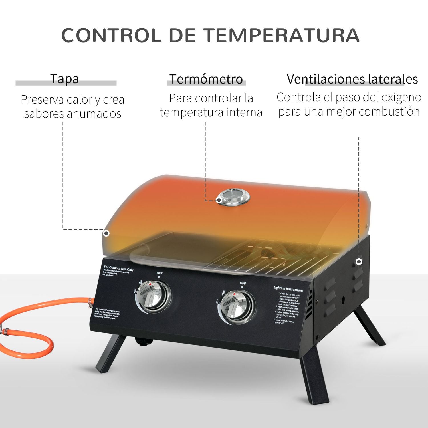 Grill gazowy stołowy ze stali węglowej 55x46,5x41 cm - outsunny.black